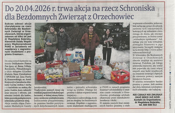 Do 20.04.2026 r. trwa akcja na rzecz Schroniska dla Bezdomnych Zwierząt z Orzechowiec