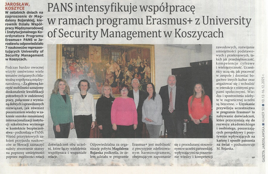 PANS intensyfikuje współpracę w ramach programu Erasmus+ z University of Security Management w Koszycach