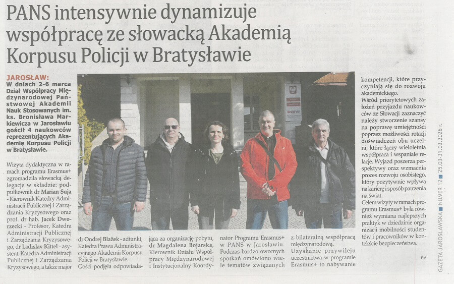PANS intensywnie dynamizuje współpracę ze słowacką Akademią Korpusu Policji w Bratysławie