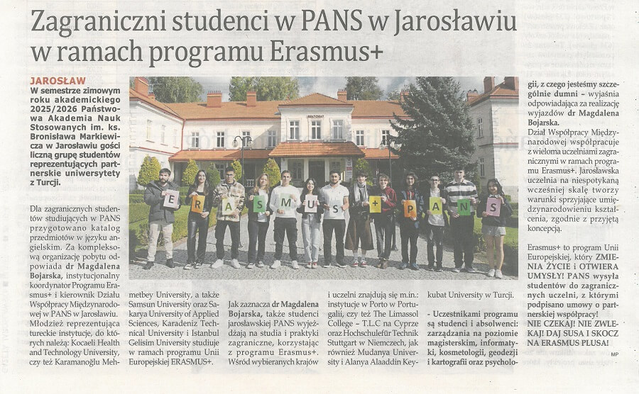 Zagraniczni studenci w PANS w Jarosławiu w ramach programu Erasmus+